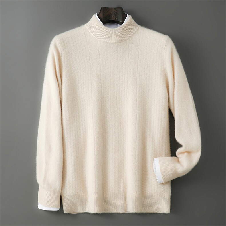2025年秋季长袖时尚都市时尚百搭通勤简约休闲麻花半高，男装羊毛衫，千国羊绒