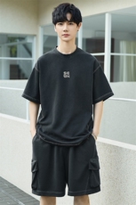 短袖T恤套装男25新款夏季休闲运动服搭配帅气短裤两件套3273-P155，男装休闲套装，电商A355（原A415）