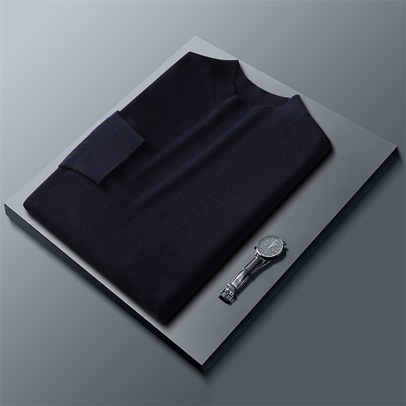 2024秋季新款男士半高领长袖短款套头衫休闲百搭，男装羊绒套衫，富泽羊绒