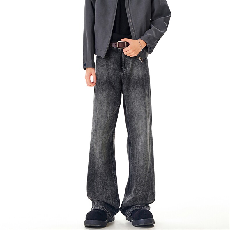 B221美式ins高街暗黑宽松微喇竹节纹牛仔裤LK25586-特P45控78，男装牛仔裤，电商B221