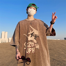 量大优供视频重磅美式复古蜡染水洗做旧短袖t恤SX10特P30，男装T恤，电商A486