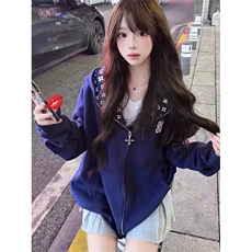 【004】连帽拉链开衫卫衣外套男刺绣情侣宽松A079-WY8062-P59，女装短外套，电商A079