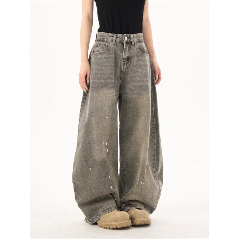 2381-P60复古水洗做旧灰色泼墨弯刀牛仔裤潮牌美式街头，女装牛仔裤，电商A306A