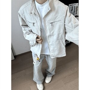 26春装高品质老钱风立领夹克外套男女美式潮牌拉链工装风宽松上衣图片