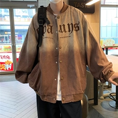 美式复古字母刺绣渐变棒球服男做旧水洗宽松立领夹克外套W7005，男装夹克，星座1116A-1（原606A）