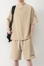 纯色二开TZ25308-特P55休闲套装男生港风宽松短袖短裤运动两件套，男装牛仔裤，电商D310B
