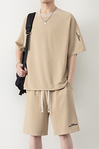 纯色二开TZ25308-特P55休闲套装男生港风宽松短袖短裤运动两件套图片