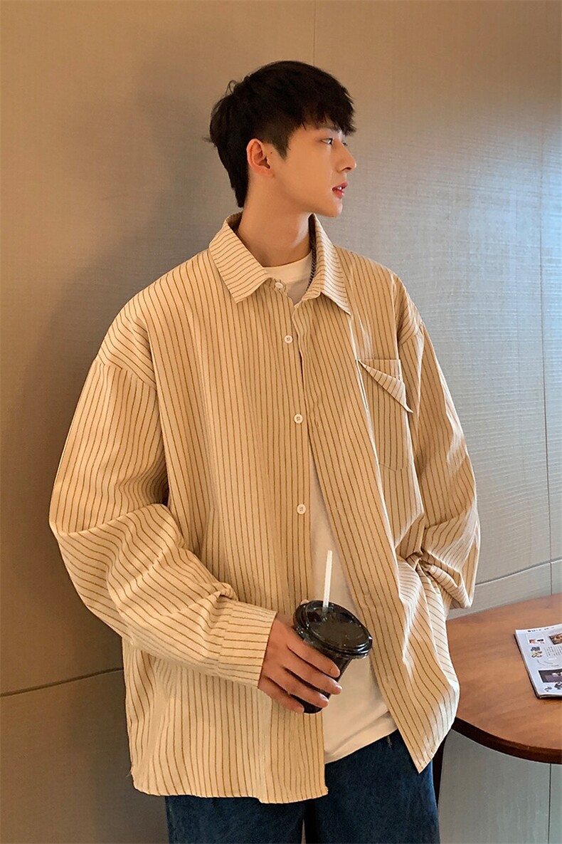 2025秋款高级感休闲bf条纹长袖衬衫男韩版潮流大码外套C818-P50,男装衬衫,电商A001