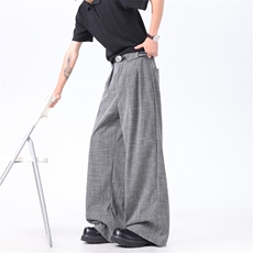 XZ-221-1/K1215/P65美式老钱风条纹肌理千鸟格垂感阔腿休闲西裤，男装西裤，星座221-1