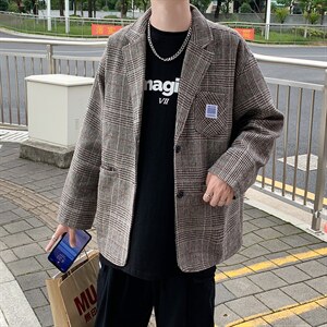 毛呢格西装男2021秋季新款修身西服外套韩版帅气休闲  W1866-P62图片