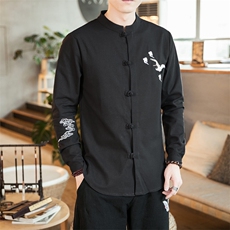 风春装棉麻大码衬衣休闲男装唐装复男仙鹤刺绣衬衫CS508-P55，男装衬衫，钱塘788(原4013)