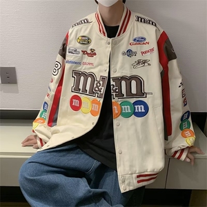 美式复古ins情侣夹克上衣2023春秋季拼接棒球服外套男 W5621-P70图片