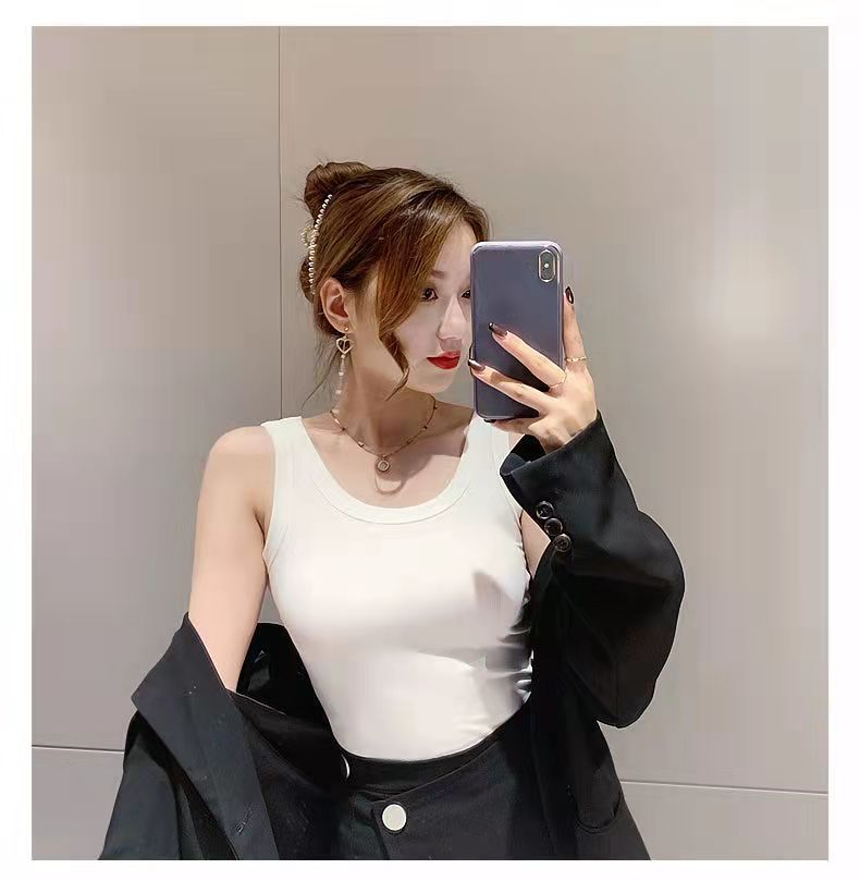 纯棉背心女内搭夏季宽肩百搭打底无袖上衣针织螺纹弹力小吊带,女装背心吊带,美吧服饰