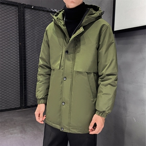 有版权连帽纯色班服团体情侣学生团建可印花羽绒服男士修身长款
