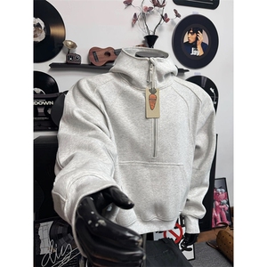 抖音得物高品质二开 26春装重磅宽松结构拉链设计高领连帽卫衣W76图片