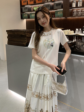 中式绣花熊猫短袖T恤白色显瘦上衣，女装T恤，鑫慧