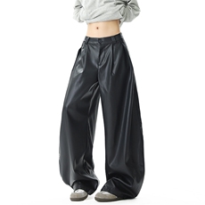 秋季新款复古黑色西装PU皮裤宽松垂感阔腿裤XZ211-1-2559-P65，男装皮裤，星座211-1