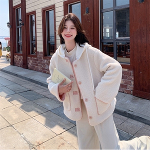 冬季新款两面穿羊羔毛加厚菱格连帽棉服203-8806-P195-K278图片