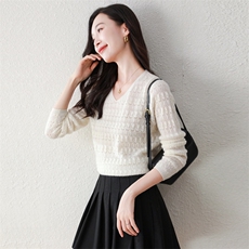 100%纯山羊绒秋冬新款气质v领羊绒衫百搭显瘦内搭通勤休闲上衣女，女装羊绒衫，阿舍尔精品