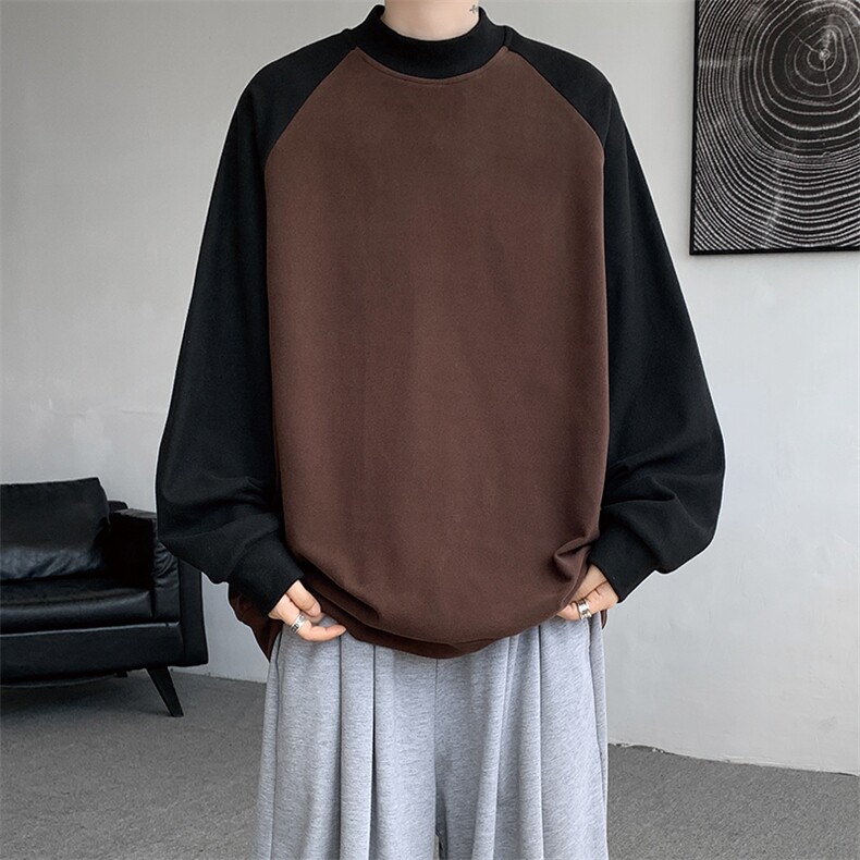 8XL-M280g重磅插肩半高领长袖t恤男打底德绒卫衣DR001特P27加绒37,男装T恤,电商B312