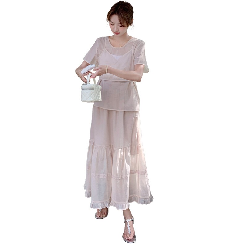 高端时尚套装裙女2025夏季新款洋气宽松系带收腰小衫吊带裙套装,女装套装/套裙,幸运星