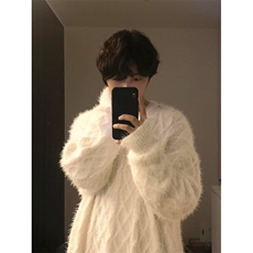 冬款纯色水貂绒毛衣男女装饰领圆领套头毛茸针织衫M7163，男装针织衫/毛衣，星座1116A（原606A-3）