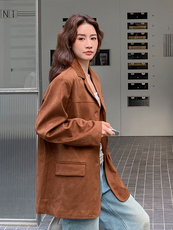 翻领常规单排扣中长款插肩袖西装上衣小西服休闲春秋春秋气质网红，女装短外套，浙宝305