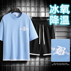 夏季运动套装网格挂拍休闲百搭时尚短套装CK2410+TC3149-P51控89，男装休闲套装，星座717