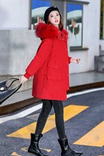 2024棉衣中长款修身加厚通勤拉链连帽纯色气质大毛领时尚结婚潮，女装棉衣/棉服，艾仟回(原伊仟回)