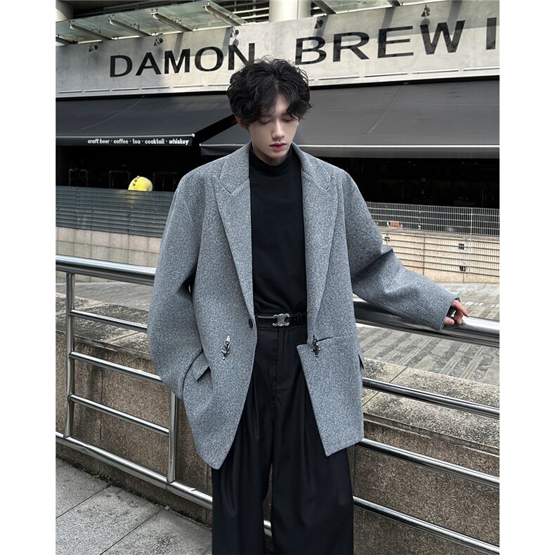 高级感痞帅飞机扣短款西装领毛呢大衣西服外套504-F27-P108控148，男装毛呢大衣，星座504