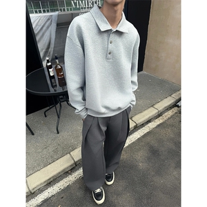 抖音得物高品质二开230克精梳珠地光版纯色宽松长袖T恤翻领POLO衫图片