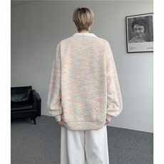 美式男士卫衣慵懒风彩点假两件翻领毛衣外衣宽松休闲针织衫，男装针织衫/毛衣，电商B319