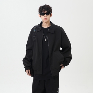 春季新款港风日系复古纯色短款翻领夹克外套 XZ213-JK10-P60控98图片