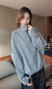 图 300克加厚德绒设计感撞色条纹冬季打底衫男女长袖T恤 P38图片