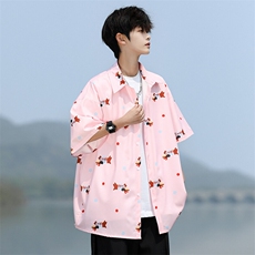 8XL-M腊肠狗花衬衫男短袖夏季冰丝薄款花衬衣寸衫外套DC28003P38，男装T恤，电商B312