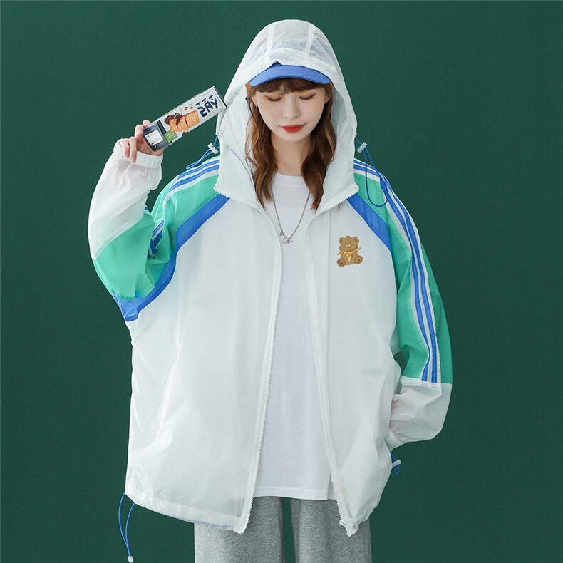 中性风夏季百搭宽松休闲防晒服拼色织带情侣外套F607P55控68，男装防晒衣，电商A268