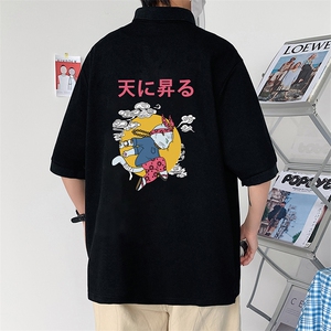PL57012-P35 翻领短袖polo衫男大码胖子半袖t恤男有领保罗衫 模特图片