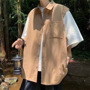 RL5002-P40 夏季假两件短袖T恤马甲日系复古潮牌男装休闲上衣坎肩图片