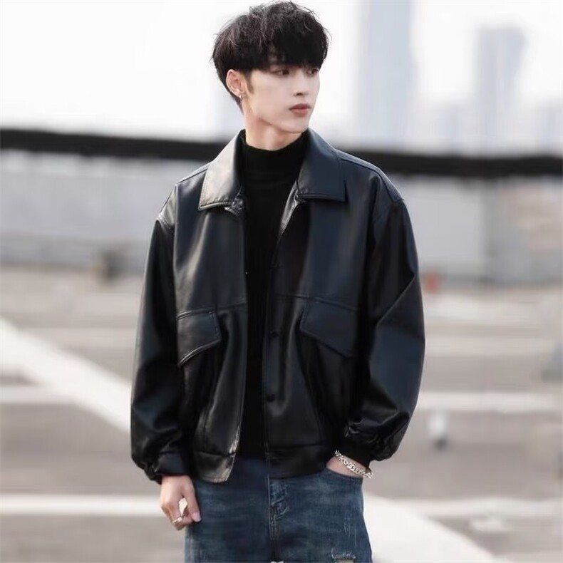 宽松韩版翻领机车服潮牌飞行员皮夹克外套潮1001-1-WJ27-P70,男装夹克,星座1001-1