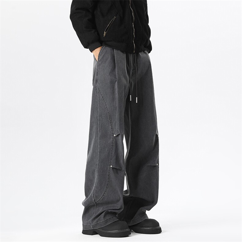 褶皱堆积感伞兵裤男秋季美式复古高街潮牌clenafit直筒宽松工装裤，男装休闲裤，电商A022