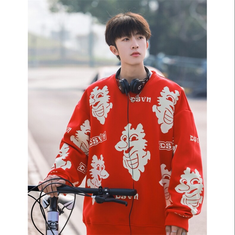 W0038-P58龙年满印时尚高品质圆领情侣宽松卫衣图片