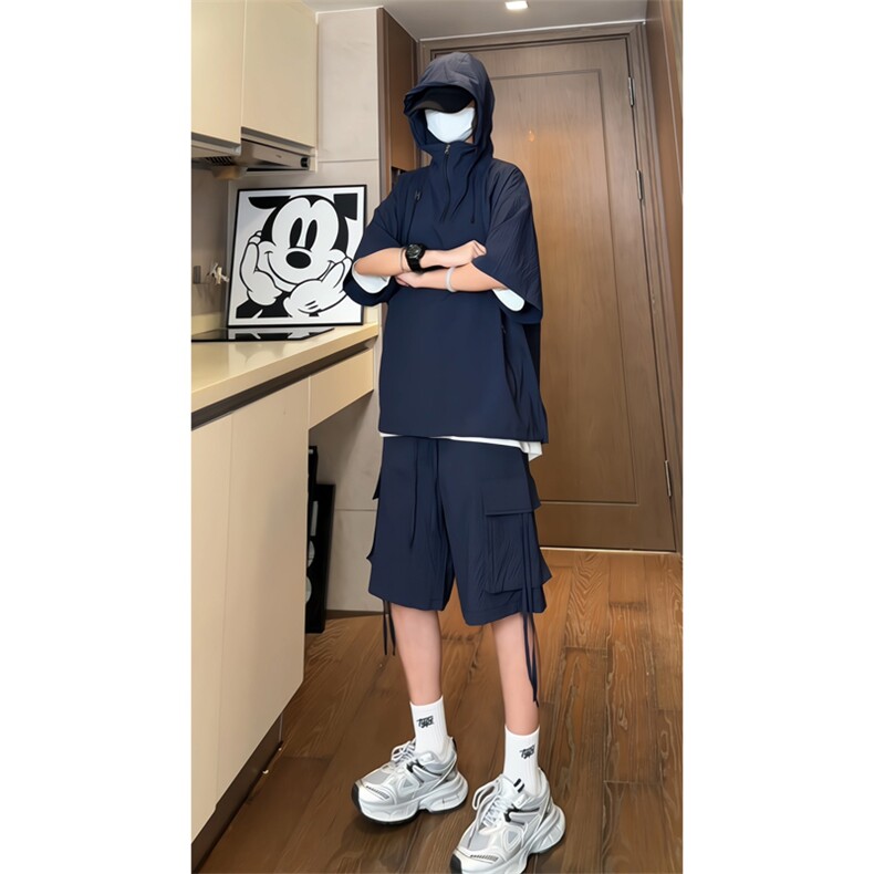 量大优供视频泡泡纱夏款连帽套装短袖短裤男XH74TZ-特P60,男装牛仔裤,电商B367