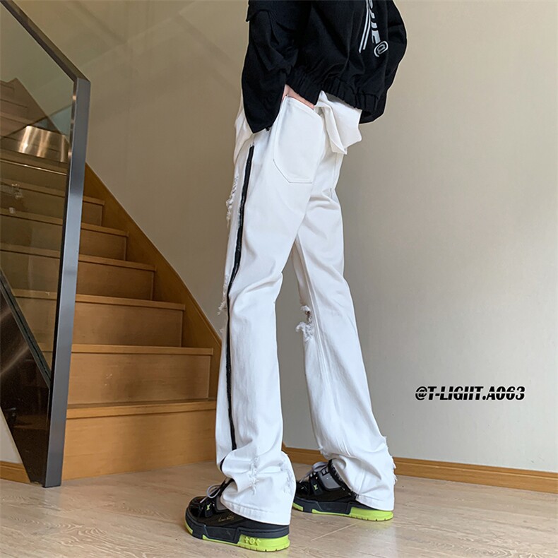 美式高街夏季破洞涂鸦黑白牛仔裤货号K739P65,男装牛仔裤,电商A063
