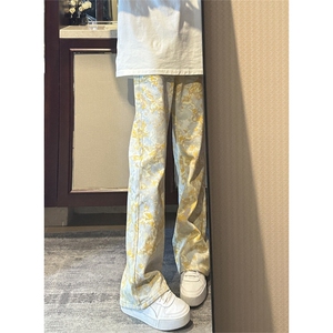 NZT41LL-特P43 cleanfit美式复古提花牛仔裤男高街直筒裤图片
