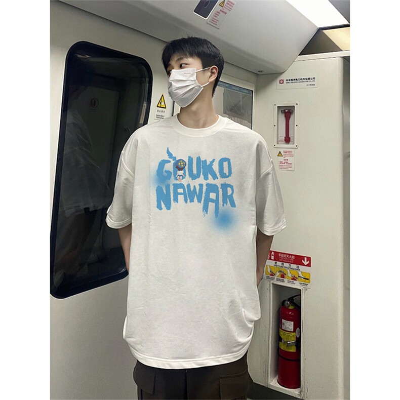 抖音得物 210克现货宽松纯棉美式潮牌印花落肩袖纯棉T恤AT21136图片