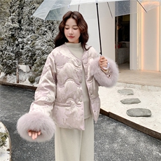 新品新中式风提花羽绒服袖口狐狸毛8352P355(⊙o⊙)98，女装羽绒服，2C081