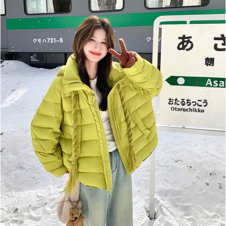 韩版90白鸭绒排骨羽绒服女2025新款连帽加厚保暖面包服外套,女装羽绒服,2D076