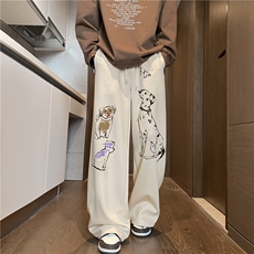 秋季新款小狗印花设计垂感宽松直筒休闲裤B315-K25331-特p40控78，男装休闲裤，电商B315