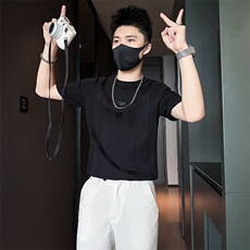 短袖毛衣针织衫半袖男修身圆领社会小伙店主风301C-DM03-P58控78，男装T恤，星座301C（原B323）