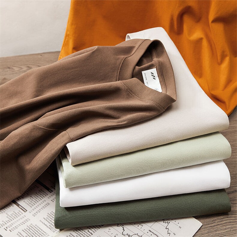 240g40支双纱短袖夏季重磅纯棉T恤男宽松圆领上衣纯色打底衫P18起，男装T恤，电商A110